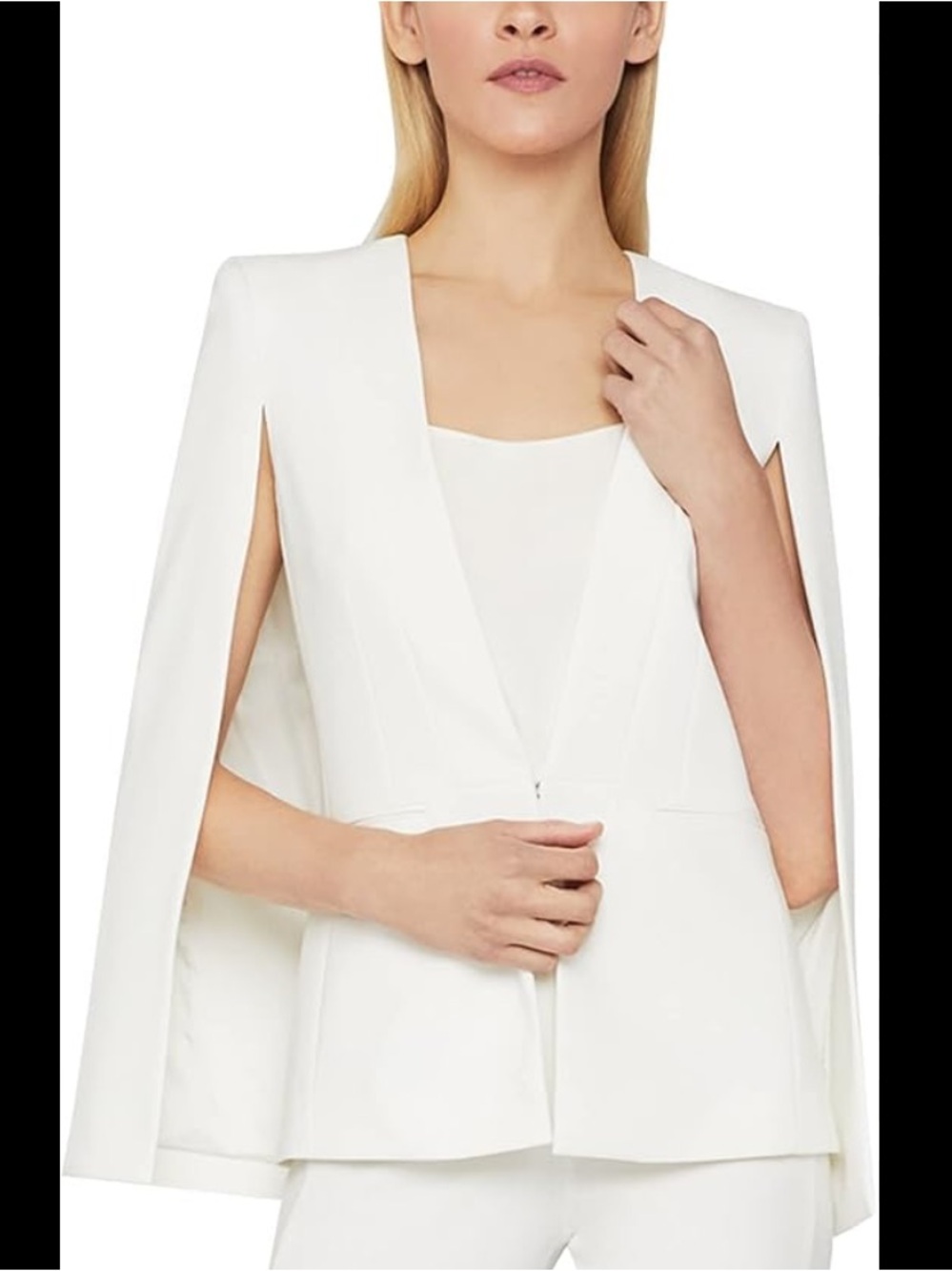 BCBGMAXAZRIA | White Cape Blazer Long Cap Sleeve Jacket | Large | Bridal Formal